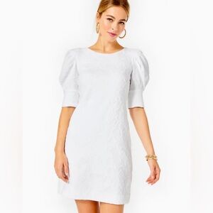 Lilly Pulitzer White Knowles Elbow Sleeve Dress Knit Pucker Jacquard